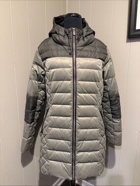 Lole Women’s XL Two-Tone Gray Hooded Long Puffer Jacket